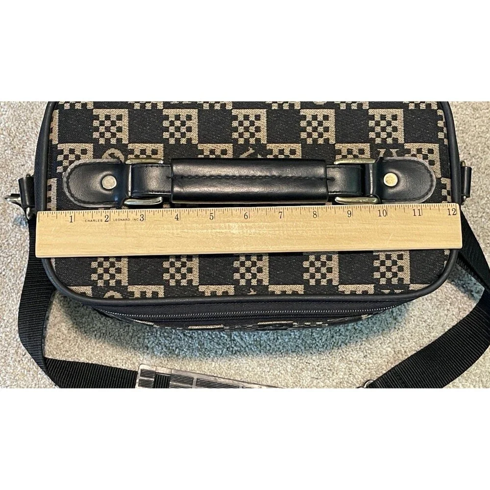 Etienne Aigner Checkered Tapestry Cosmetic Travel Bag Train Carry On Case Vtg